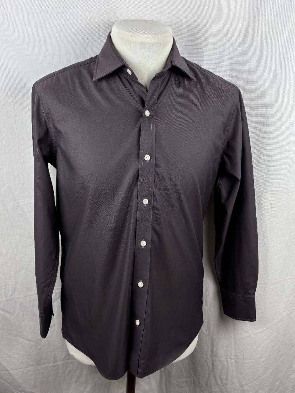 Proper Cloth Greenwich Dark Brown Twill Cotton Untucked Shirt Men's 16.3 32